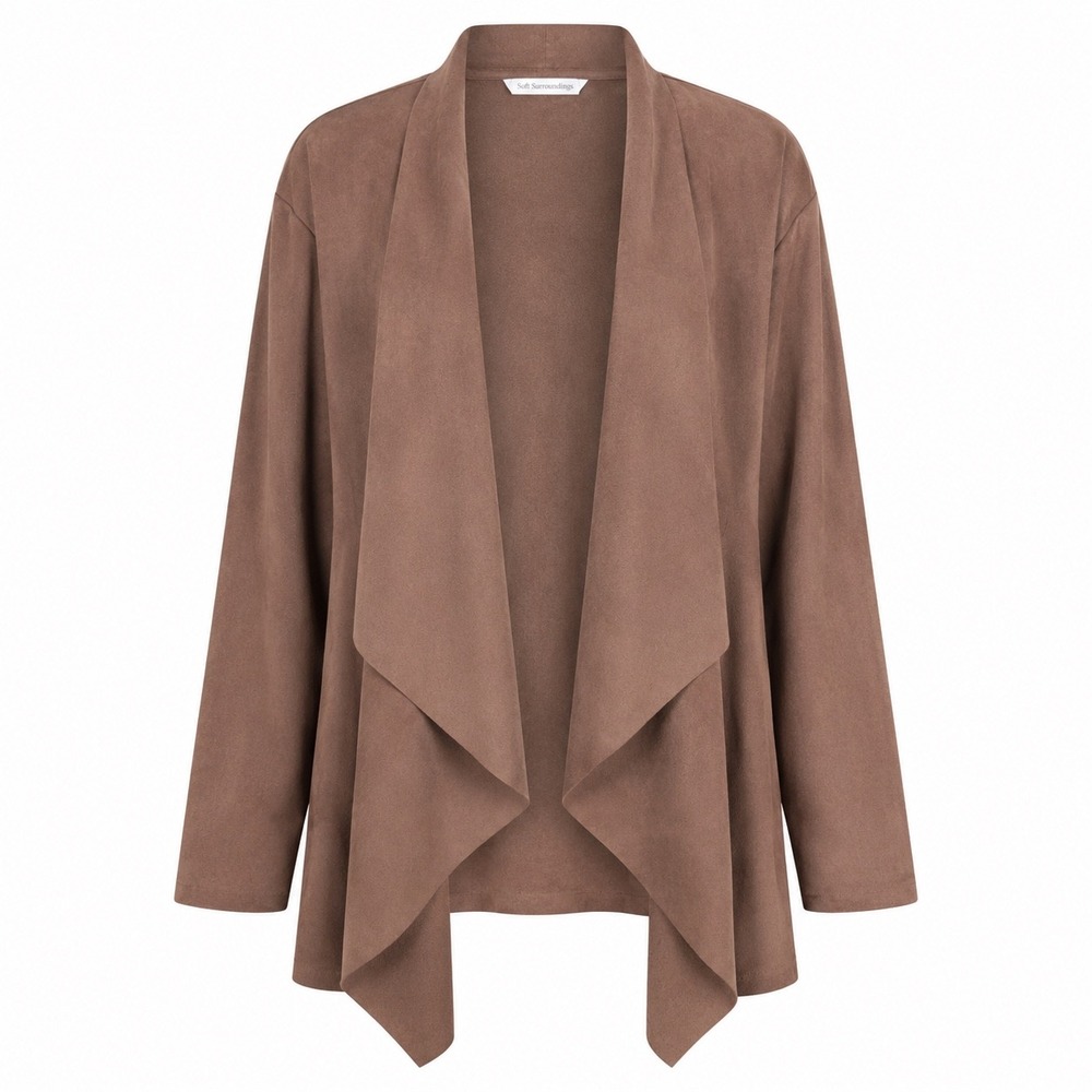 Soft Surroundings Brown Faux Suede Open Front Cardigan 1X Minimalist Fall